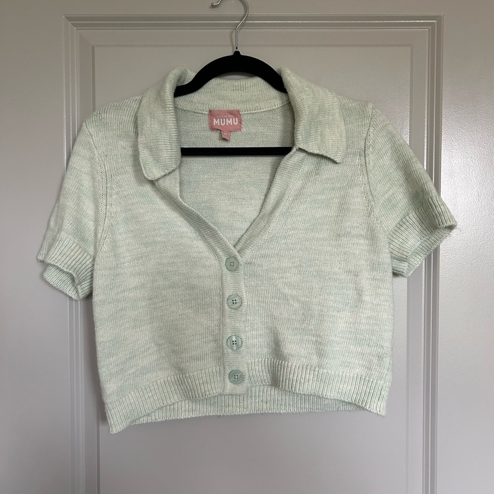 Show Me Your MuMu mint green Short Sleeve Crop Button Down - Picture 2 of 5